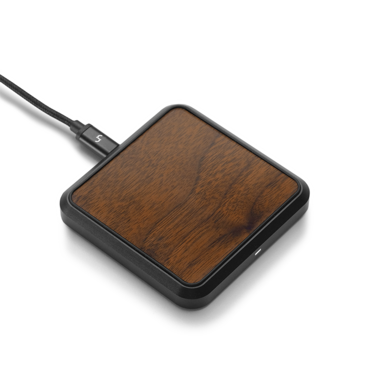 Black and walnut square wireless charger